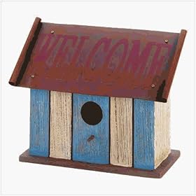 WELCOME SIGN WOODEN WOOD BIRD HOUSE RUSTIC METAL ROOF by 
