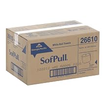 Georgia-Pacific 26610 SofPull Paper Towel Roll, 1-Ply Hardwound, 9" Width x 400' Length, White (Pack of 6)