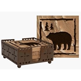 THIRSTYSTONE COASTER SET ETCHED BEAR by Thirstystone