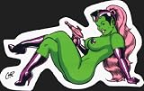 Sexy Alien Martian Woman by Coop with Ray-Gun & Killer Boots on Clear Background- Sticker / Decal