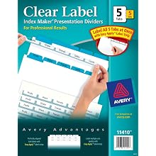 Avery Index Maker Clear Label Dividers, Easy Apply Label Strip, 5-Tab, Blue, 5 Sets (11410)