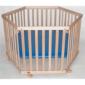 6 Sided Playpen - Blue Deck with Euro Plaid Pad, by Kettler