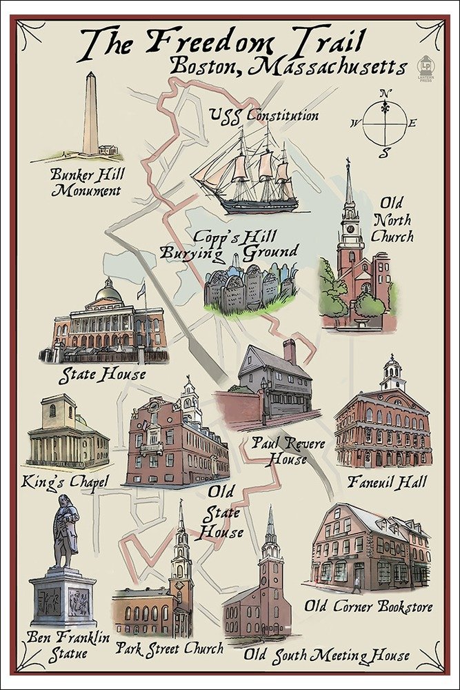 Amazon.com: The Freedom Trail - Boston, MA (9x12 Art Print Wall ...