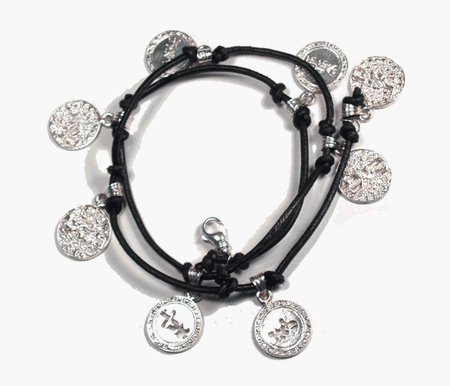 8 Names of God on Coins made of Sterling Silver on a Black Leather Bracelet and Necklace in one