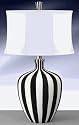 Modern 29" Black & White Ceramic Table Lamp with Hand sewn bell shaped white stretched silk drum shade, (FREE SHIPPING)