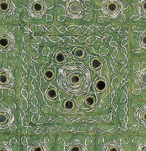 Imagen 3 de Indian algodón hecho a mano Silver Thread Pesado y Trabajo Mirror Cojín tamaño del conjunto de 16 x 16 pulgadas Juego de 5 piezas