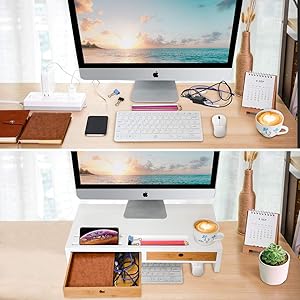 Computer Monitor Stand With Drawers White Wood Laptop Screen