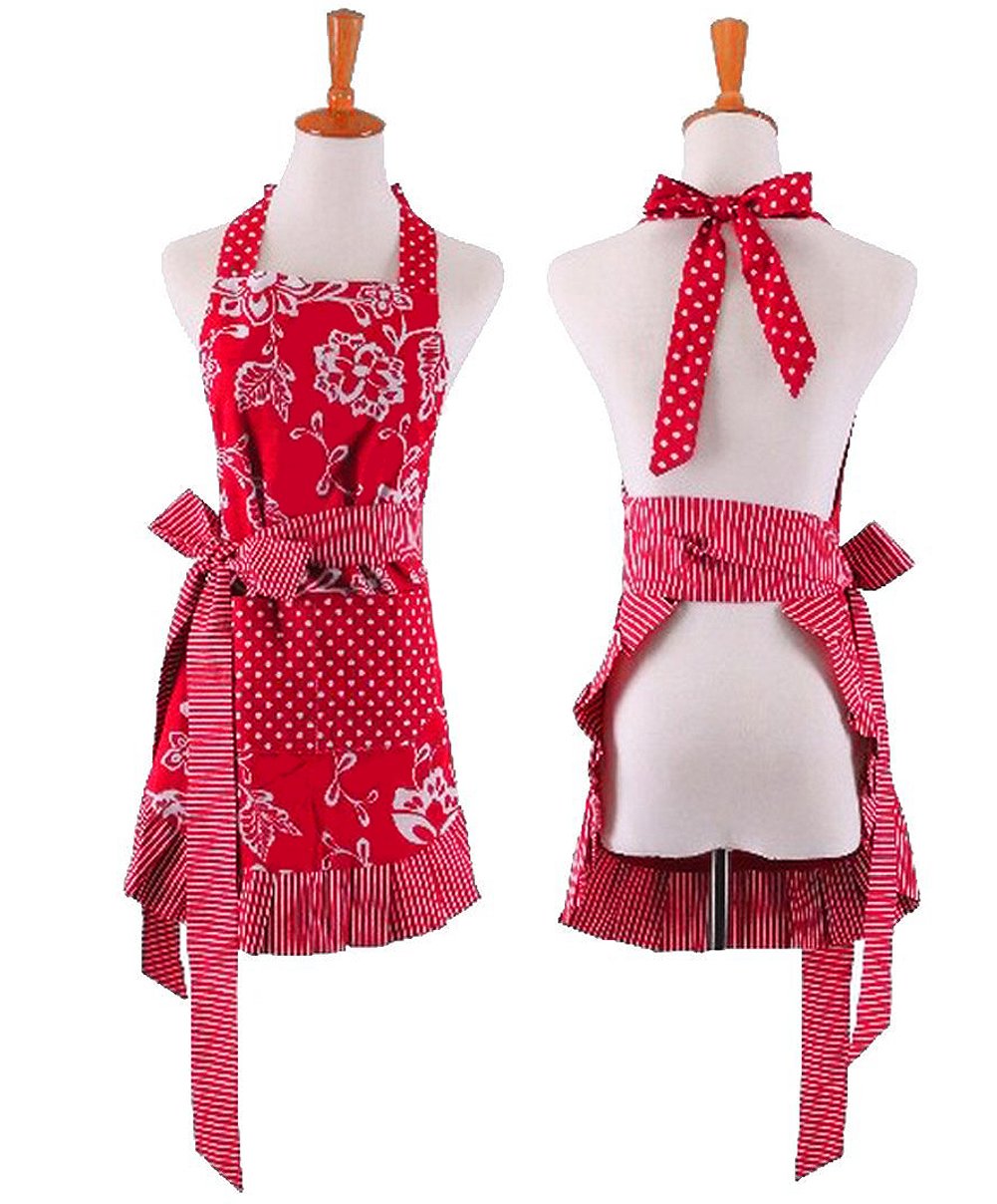 Cute Women Girls Red Aprons for Restaurant Kitchen Waitress Ladies