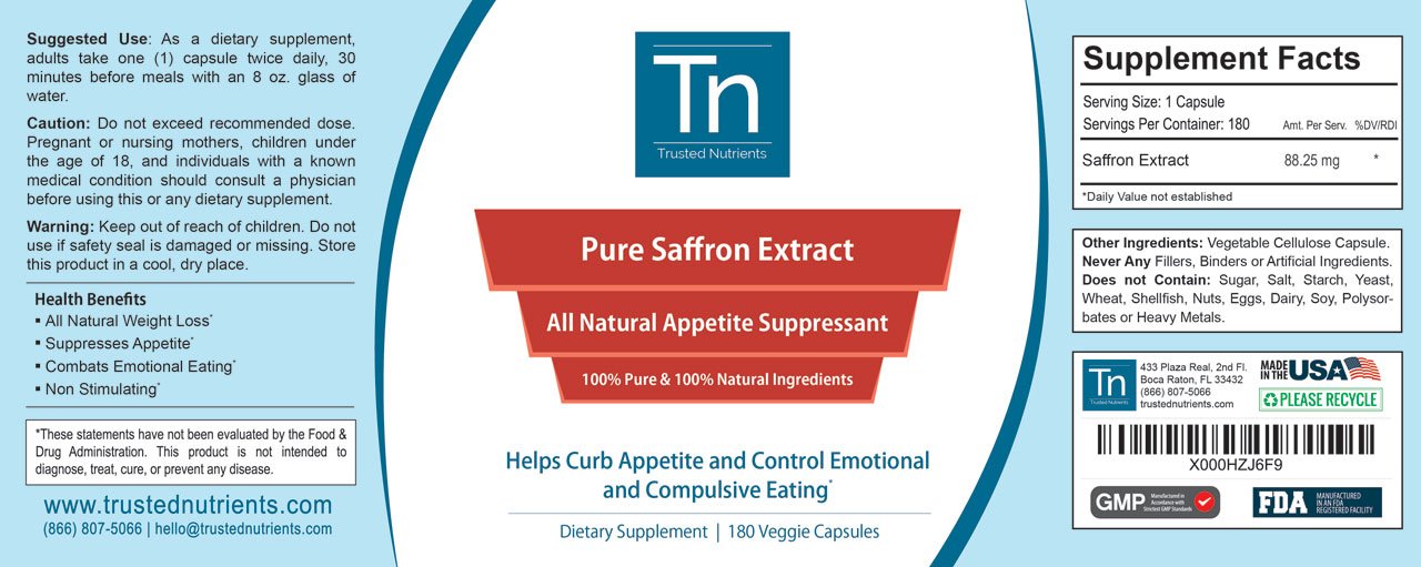 Amazon.com: Trusted Nutrients Pure Saffron Extract - 180 Servings ...