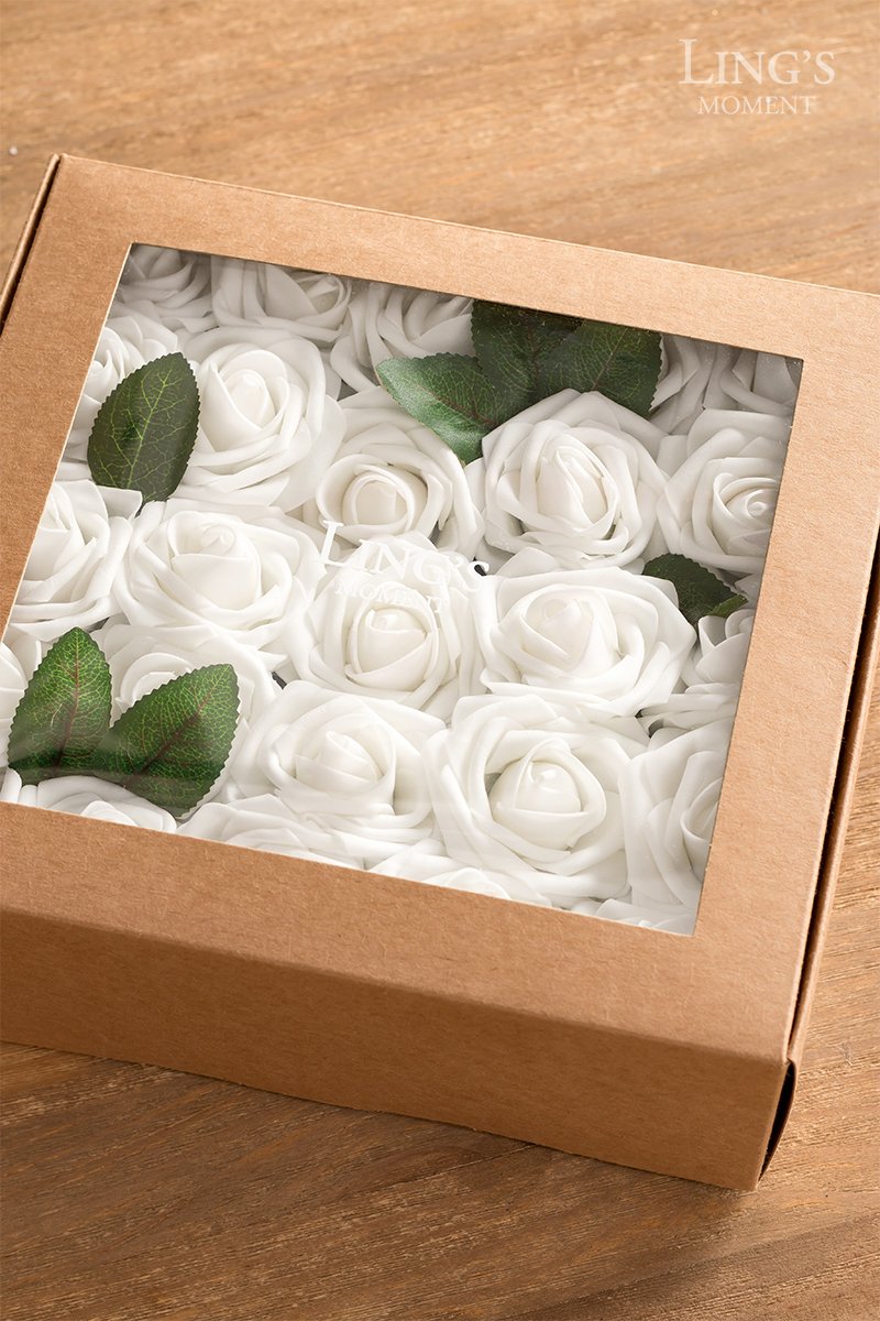 Lings moment Artificial Flowers White Roses 25pcs Real Looking Fake