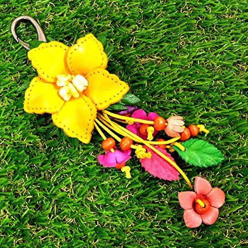 Yellow Leather Flower Keyring Keychain Vintage Texas Theme