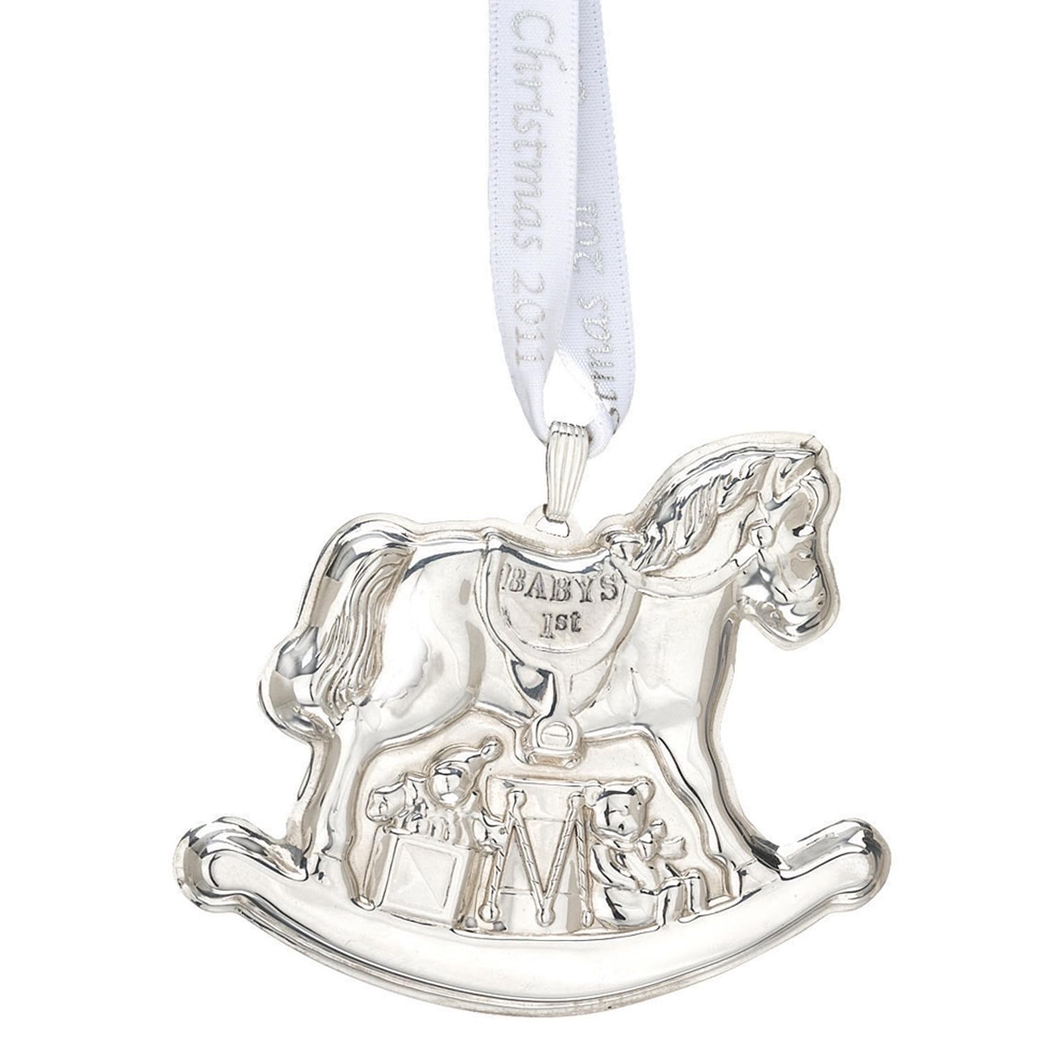 Reed & Barton Sterling Silver Baby's First Christmas, Rocking Horse with dated Ribbont