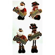 Fabric Burlap Stuffed Santa or Snowman with Expandable Legs