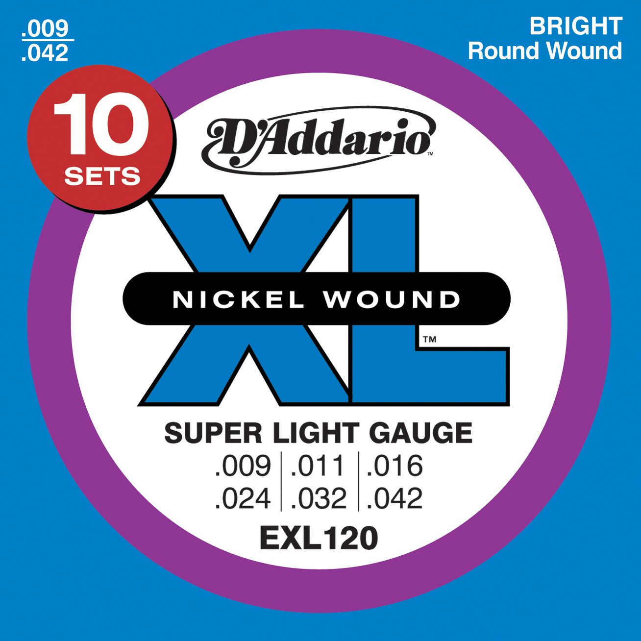 D’Addario EXL120-10P Nickel Wound Electric Guitar Strings, Super Light, 9-42, 10 Sets $16.99