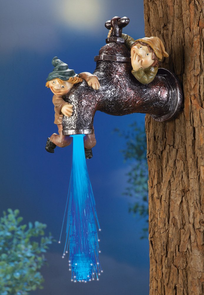 Amazon.com : Solar Fiber Optic Lighted Gnomes Tree Faucet : Patio ...