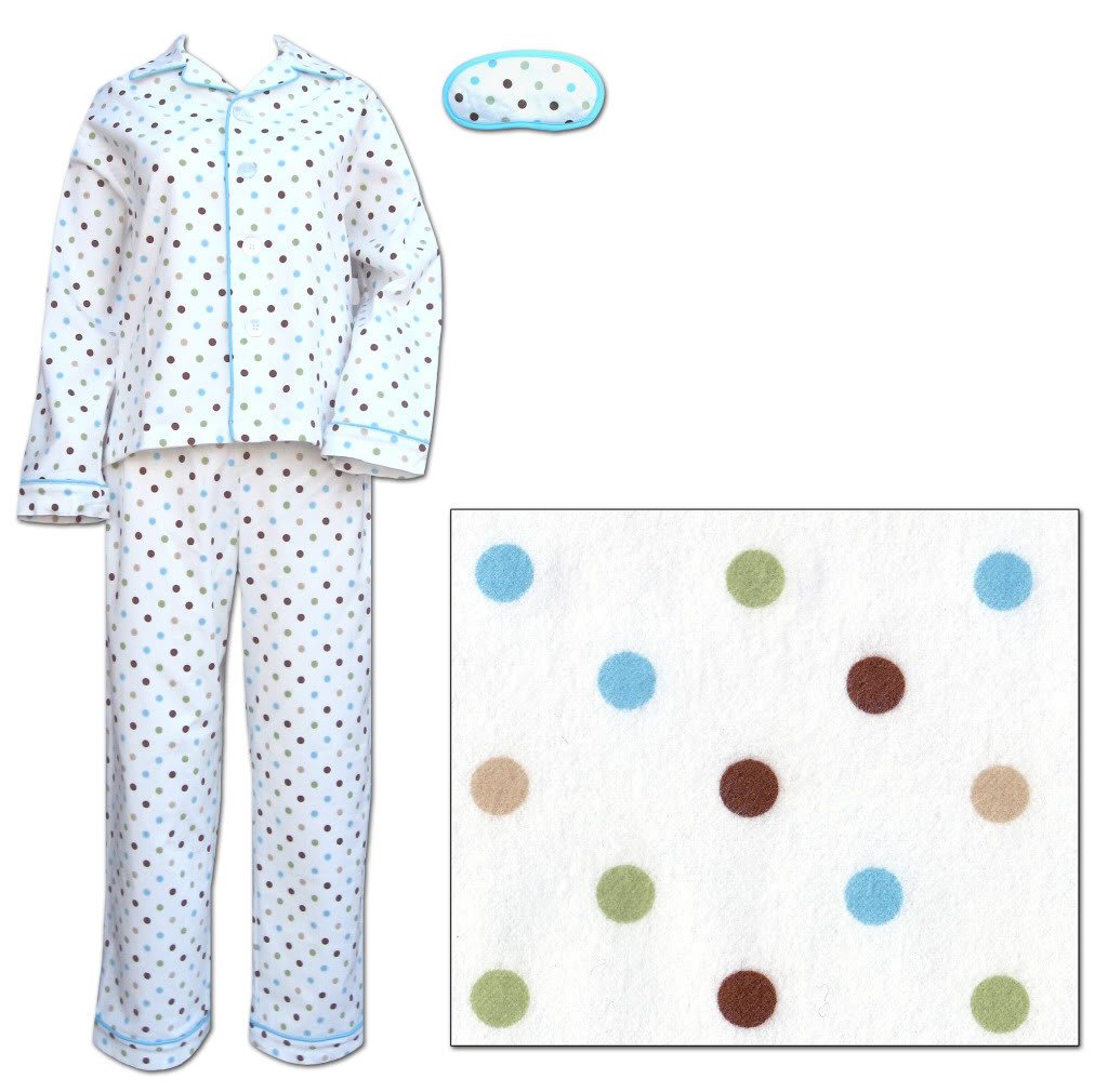 The Cat's Pajamas Blue Polka Dot Women's Cotton Flannel Pajama with Blue Piping