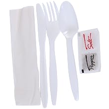 Dixie CMP26NSPC Medium Weight Polypropylene Fork, Knife, Teaspoon, Napkin, Salt and Pepper Cutlery Kit, White (Case of 250)