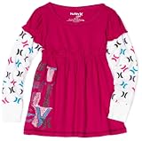 Hurley Girls 2-6x Sketched Baby Thermal Sleeved Shirt, Pink, 4
