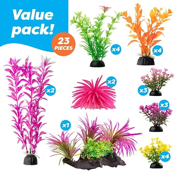 Aquarium Decorations 23 Pack Lifelike Plastic Decor Fish Tank