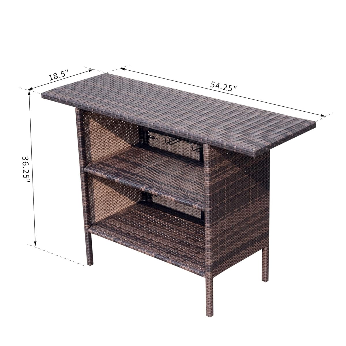 Outsunny PE Wicker Rattan Patio Bar Counter Table Serving Station With