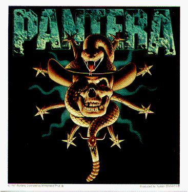 Pantera - Skull, Cowboy Hat, Snake, and Logo in Green Above - Sticker / Decal