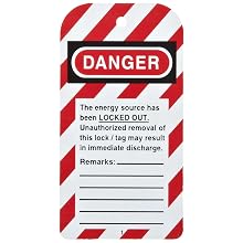 North Safety "Danger Equipment Lockout - A Life Is On The Line" Styrene Tag with Reverse Side Dismissal Warning, 5-3/4" Length, 3" Width