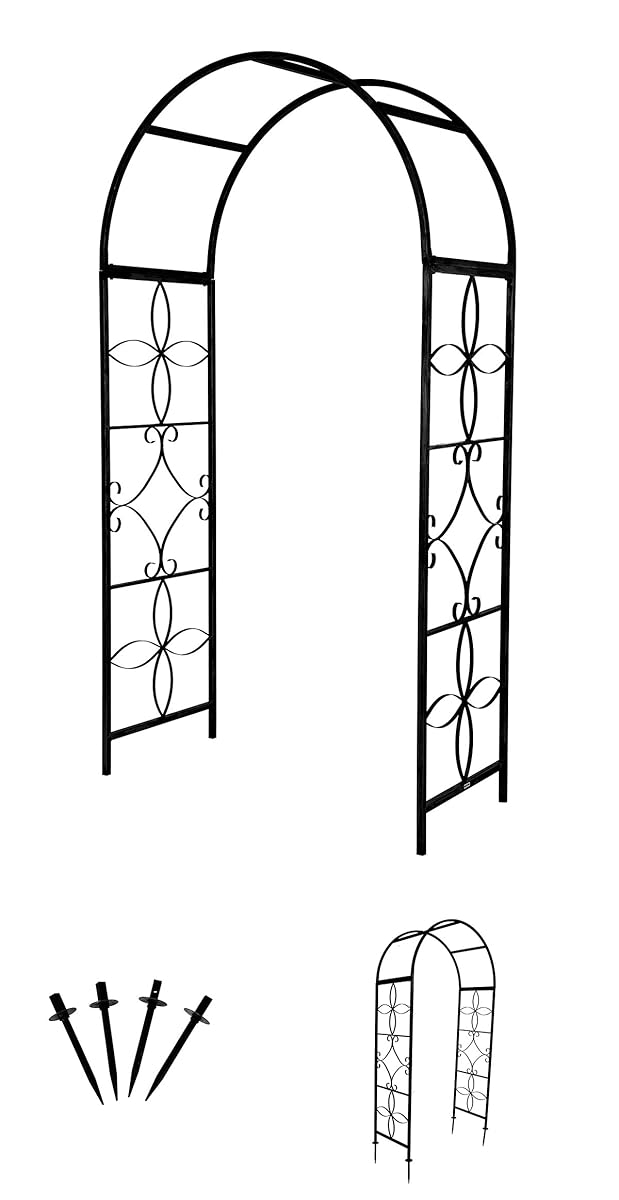 6.75 Metal Decorative Garden Arch with Stabilizing Anchor Stakes by