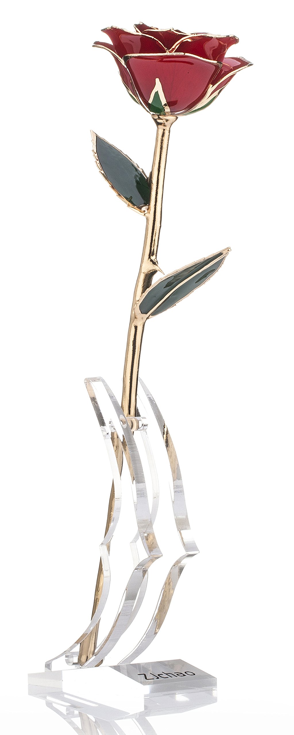 ZJchao Long Stem Dipped 24k Gold Rose in Gift Box with Clear Display Stand (R...