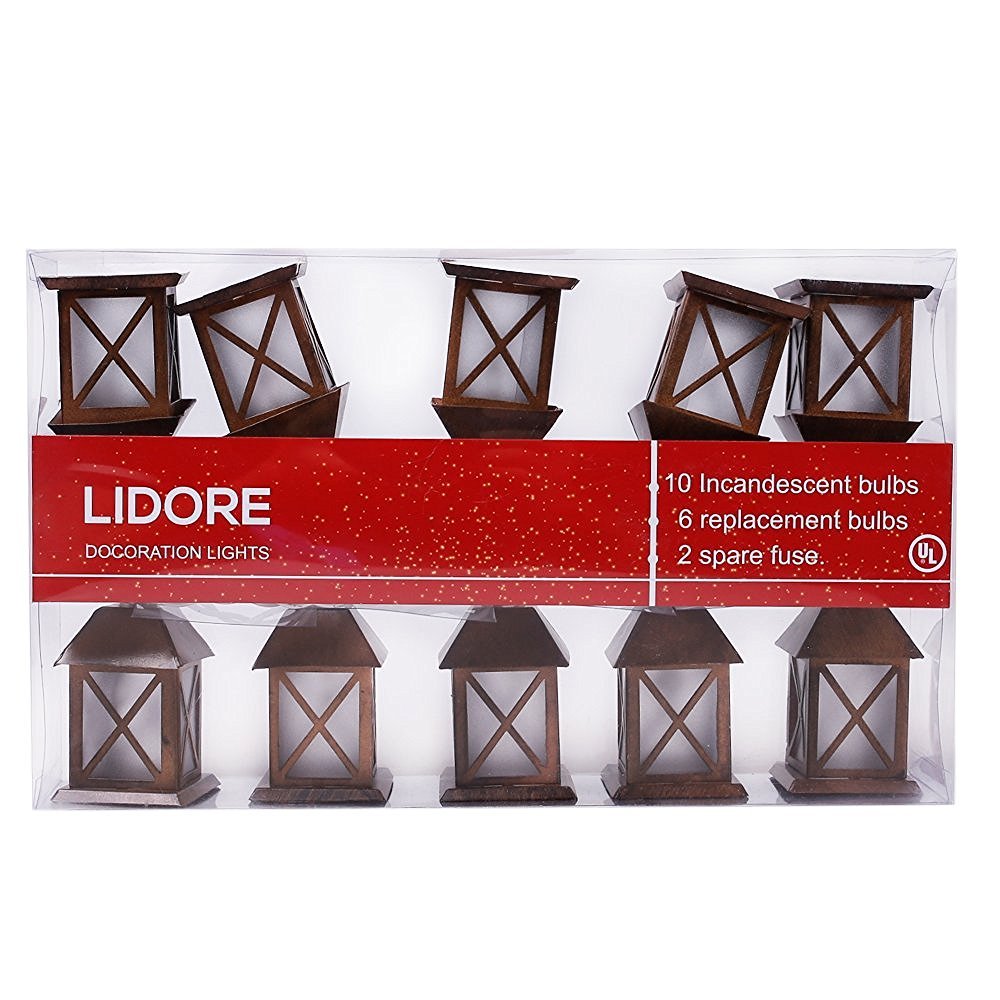 LIDORE Set of 10 Warm White Glow Bronze Metal House Shaped Lantern Plug