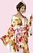 サテンKIMONO 11ホワイトフラワーー (Kimono Dress/簡単着物ドレス)