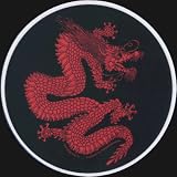 Red Chinese Dragon on Black Circle - Sticker / Decal