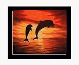 Art Reproduction Oil Painting - Animals: Dolphins III with New Age Wood Frame - Black Finish - Standard 20x24 - Hand Painted Framed Canvas Art