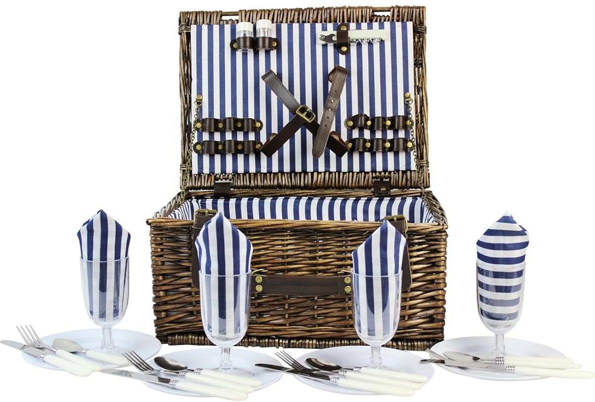 INNO STAGE Wicker Picnic Basket for 4, Willow Storage Hamper Service