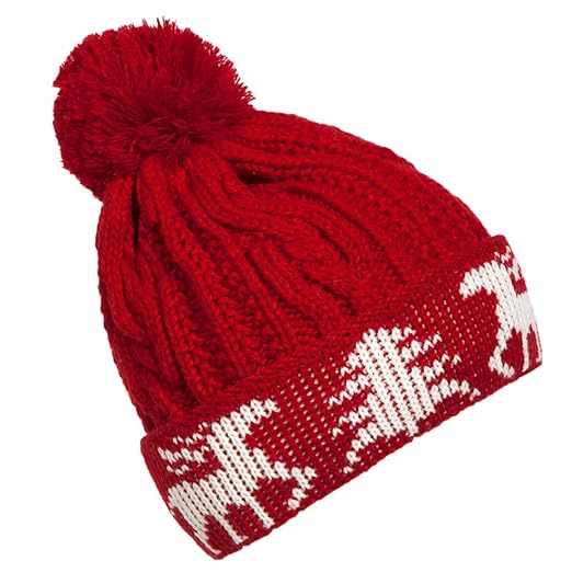LING'S SHOP Fashion Women Christmas Deer Winter Warm Crochet Knitted Ski Beanie Ball Cap Hat (Red)