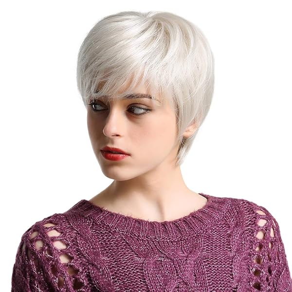 Emmor Short Silver Grey Human Hair Wigs For Women Blend Pixie Cut