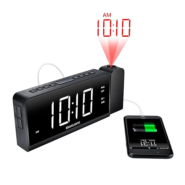 Shanlonyi Projection Alarm Clock Radio For Bedrooms Led Light Desk
