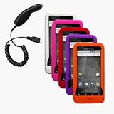 Five Silicone Cases / Skins / Covers (White, Hot Pink, Red, Purple, Orange) and Car Charger for Motorola Droid A855
