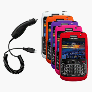 Five Silicone Cases / Skins / Covers (White, Orange, Hot Pink, Purple, Red) & Car Charger for RIM BlackBerry Bold 9700