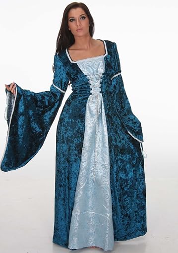Blue Velvet Embossed Satin Renaissance Faire Medieval Tudor Princess Gown Costume