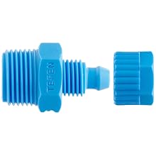 Tefen Fiberglass Polypropylene Compression Tube Fitting, Adapter, Blue, Tube OD x BSPT Male, Metric