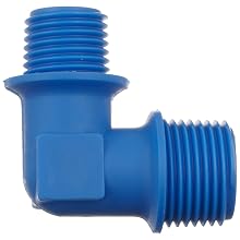 Tefen Nylon 6/6 Pipe Fitting, 90 Degree Elbow, Blue, BSPT Male