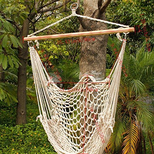 Hammock Cotton Swing Camping Hanging Rope New Chair Wooden Beige White Outdoor