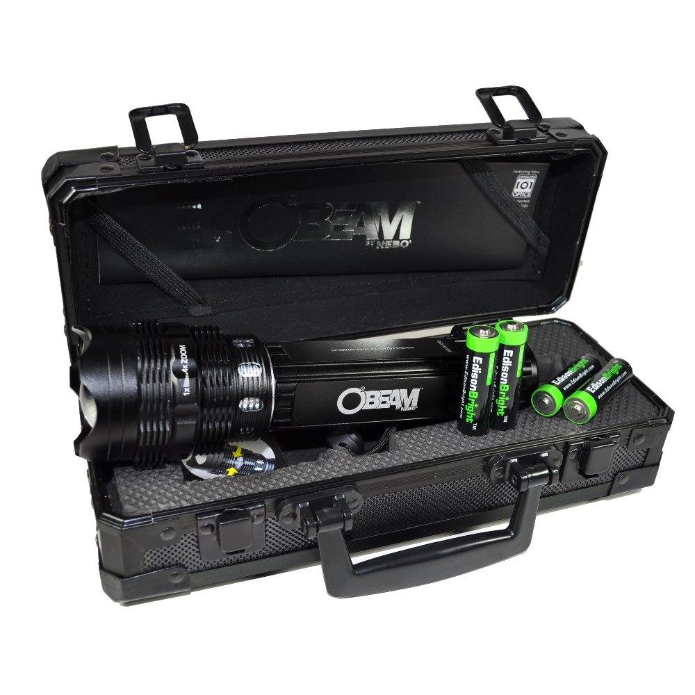^! Nebo O2 Beam 420 Lumen LED flashlight in special gift case with 4 X EdisonBright AA alkaline