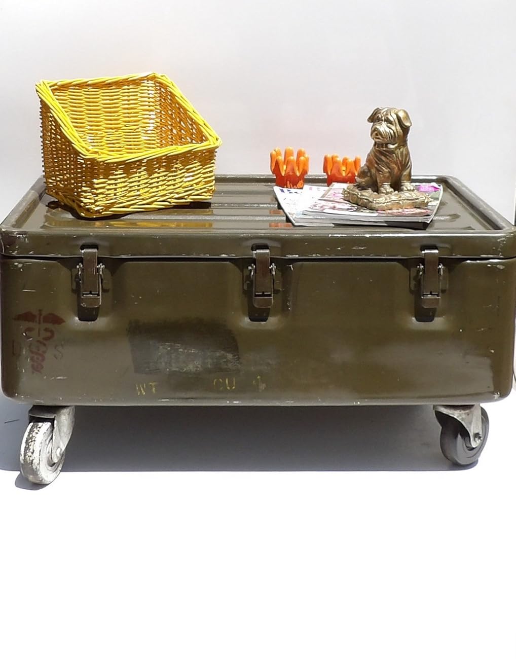 Military Trunk Coffee Table Foot Locker on Wheels