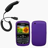 Purple Silicone Case / Skin / Cover & Car Charger for RIM BlackBerry Curve 8520 / 8530