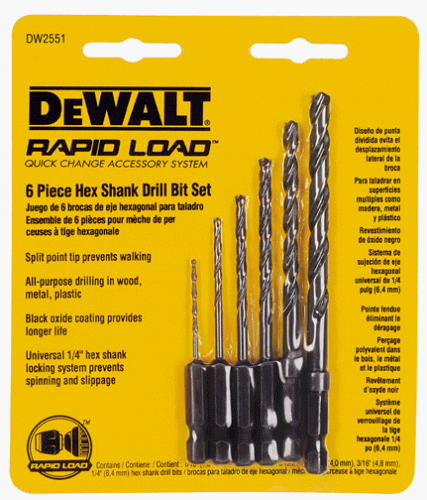 DeWalt DW2551 6 Piece 1/16-Inch to 1/4-Inch Hex Shank Twist Drill Assortment