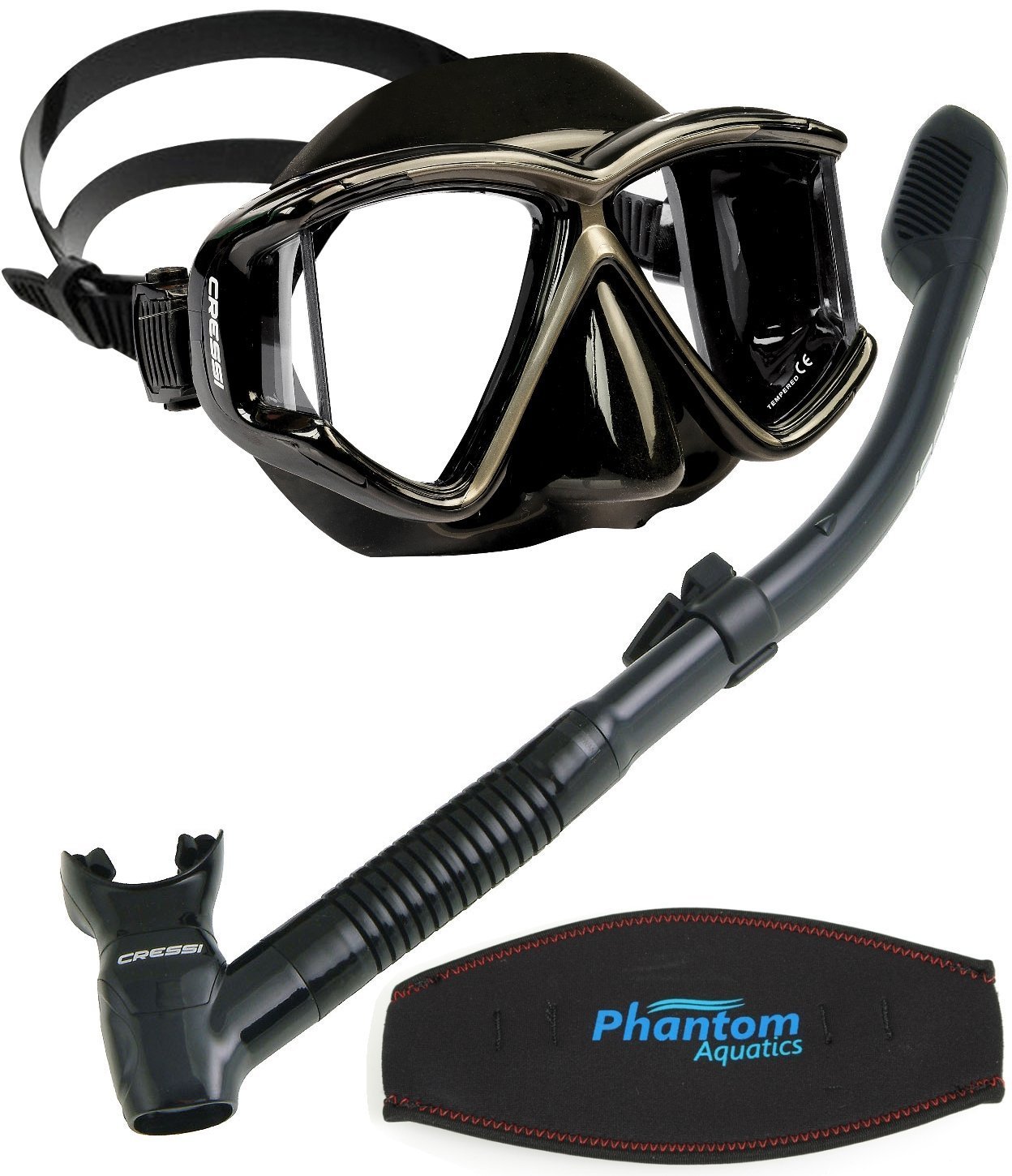 Cressi Panoramic Wide View Scuba Dive Mask Dry Snorkel Set with Mask
