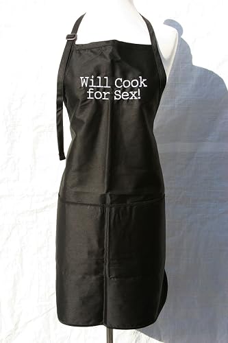 Black 'Will Cook for Sex' Embroidered Apron