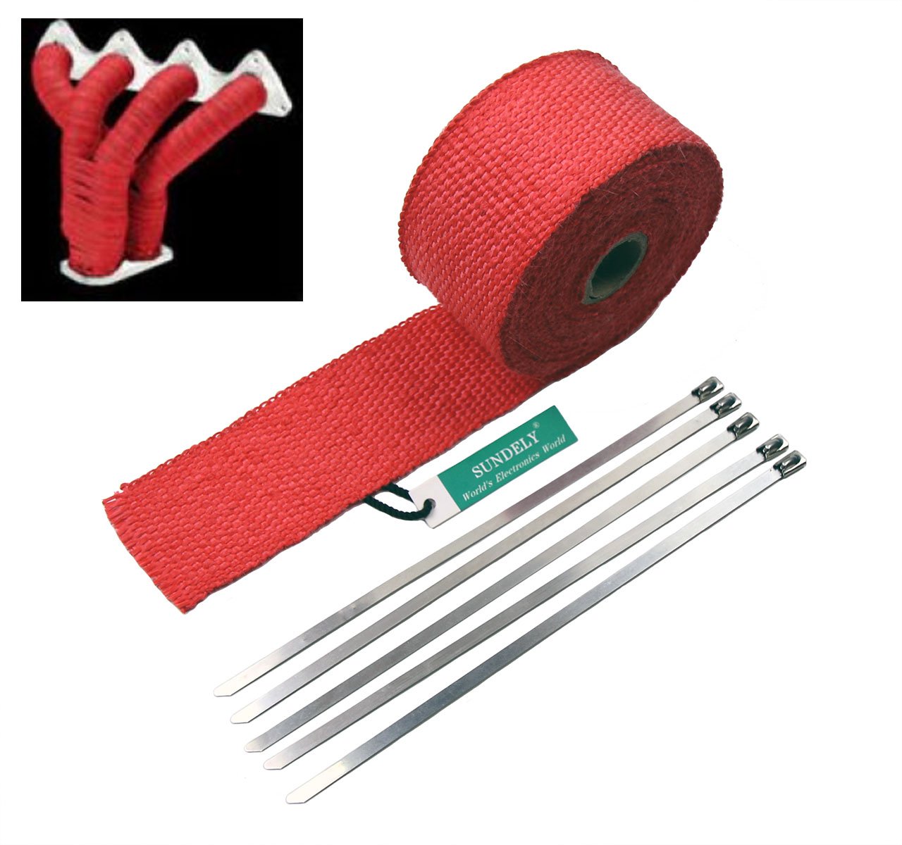 SUNDELY® Red Color Glassfiber Exhaust Pipe Header Heat Wrap Resistant