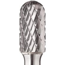 PFERD Tough Series Cylindrical Carbide Bur, Long-Length, Uncoated (Bright) Finish, Double Cut, Radius End